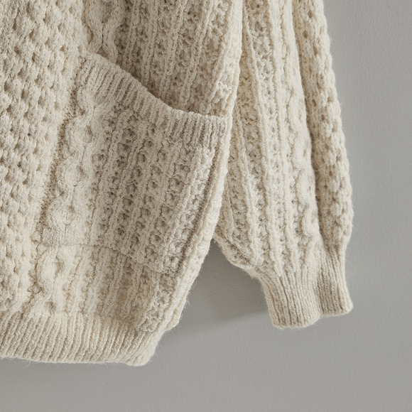 Aritzia Wilfred Free Cable Knit Fisherman Cardigan Alpaca Merino Wool Small - Picture 8 of 15